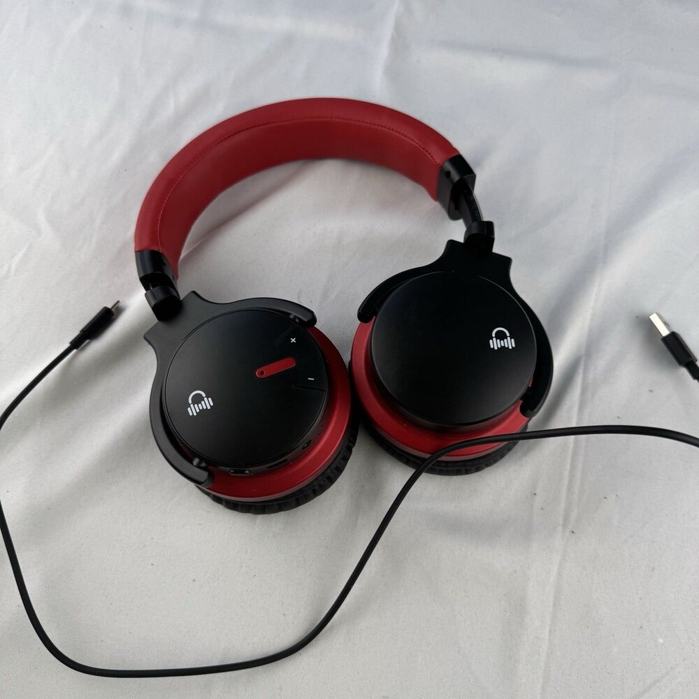 Bluetooth Headphones Unbranded With Charging Cord Ear Volume Control Red & Black